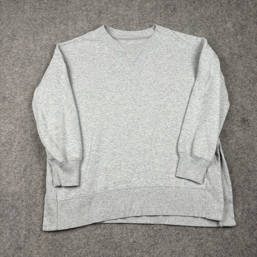 Aerie Sweatshirt Womens Small Gray Crewneck Long Sleeve Pullover Side Slit